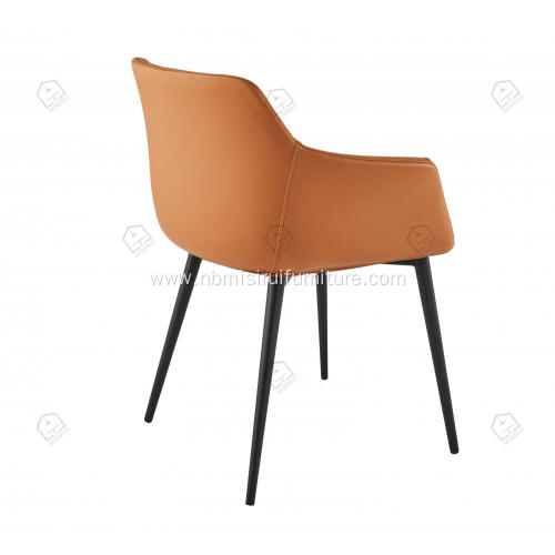 Orange leather armrest dining chairs